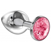 Большая серебристая анальная пробка Diamond Pink Sparkle Large с розовым кристаллом - 8 см. - Lola Games - купить с доставкой в Йошкар-Оле
