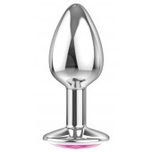 Малая серебристая анальная пробка Diamond Pink Sparkle Small с розовым кристаллом - 7 см. - Lola Games - купить с доставкой в Йошкар-Оле