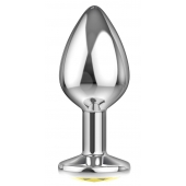 Большая серебристая анальная пробка Diamond Yellow Sparkle Large с жёлтым кристаллом - 8 см. - Lola Games - купить с доставкой в Йошкар-Оле