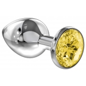 Большая серебристая анальная пробка Diamond Yellow Sparkle Large с жёлтым кристаллом - 8 см. - Lola Games - купить с доставкой в Йошкар-Оле