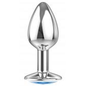 Малая серебристая анальная пробка Diamond Light blue Sparkle Small с голубым кристаллом - 7 см. - Lola Games - купить с доставкой в Йошкар-Оле