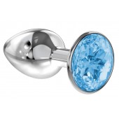 Малая серебристая анальная пробка Diamond Light blue Sparkle Small с голубым кристаллом - 7 см. - Lola Games - купить с доставкой в Йошкар-Оле