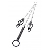 Черно-серебристые зажимы для сосков с кольцом для пениса TOYFA Metal - ToyFa - купить с доставкой в Йошкар-Оле