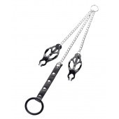 Черно-серебристые зажимы для сосков с кольцом для пениса TOYFA Metal - ToyFa - купить с доставкой в Йошкар-Оле