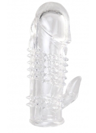 Прозрачная гелевая насадка с шипами и клиторальным отростком - 13 см. - Toyfa Basic - в Йошкар-Оле купить с доставкой