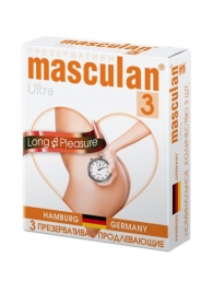 Розовые презервативы Masculan Ultra Long Pleasure с колечками, пупырышками и продлевающим эффектом - 3 шт. - Masculan - купить с доставкой в Йошкар-Оле