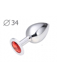 Коническая серебристая анальная втулка с красным кристаллом - 8,2 см. - Anal Jewelry Plug - купить с доставкой в Йошкар-Оле