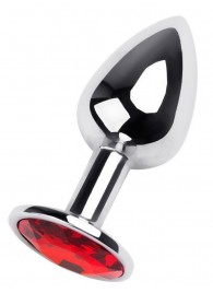 Маленькая коническая серебристая анальная пробка с красным кристаллом - 7 см. - ToyFa - купить с доставкой в Йошкар-Оле