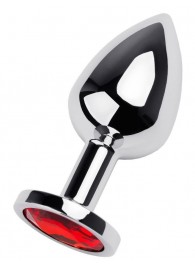 Серебристая коническая анальная пробка с красным кристаллом - 8 см. - ToyFa - купить с доставкой в Йошкар-Оле