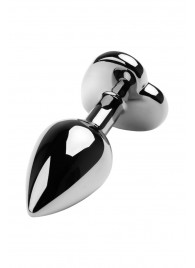 Серебристая коническая анальная пробка с красным кристаллом-сердечком - 7 см. - ToyFa - купить с доставкой в Йошкар-Оле