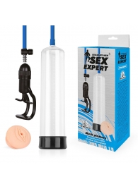 Прозрачная вакуумная помпа Sex Expert с насадкой-вагиной - Sex Expert - в Йошкар-Оле купить с доставкой