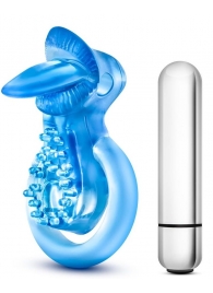 Голубое эрекционное виброкольцо 10 Function Vibrating Tongue Ring - Blush Novelties - в Йошкар-Оле купить с доставкой