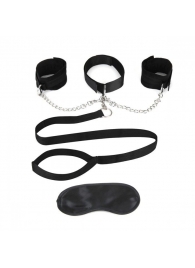 Чёрный ошейник с наручниками и поводком Collar Cuffs   Leash Set - Lux Fetish - купить с доставкой в Йошкар-Оле