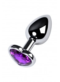 Серебристая коническая анальная пробка с фиолетовым кристаллом-сердечком - 7 см. - ToyFa - купить с доставкой в Йошкар-Оле