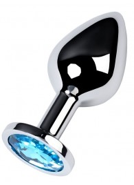 Серебристая конусовидная анальная пробка с голубым кристаллом - 8 см. - ToyFa - купить с доставкой в Йошкар-Оле