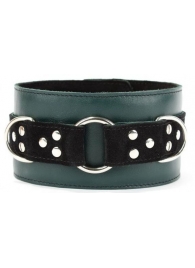 Изумрудный широкий ошейник Ladys Arsenal с замшевыми вставками - БДСМ Арсенал - купить с доставкой в Йошкар-Оле
