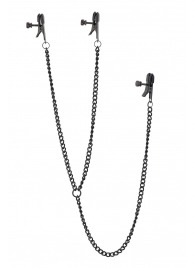 Черные зажимы на соски и клитор на цепочке DELUXE NIPPLE   CLIT CLAMPS - Dream Toys - купить с доставкой в Йошкар-Оле