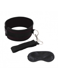 Черный ошейник с длинным поводком Collar and Leash Set - Lux Fetish - купить с доставкой в Йошкар-Оле