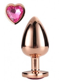 Золотистая анальная втулка с кристаллом-сердечком розового цвета - 7,1 см. - Dream Toys - купить с доставкой в Йошкар-Оле