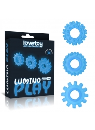 Набор из 3 голубых, светящихся в темноте эрекционных колец Lumino Play - Lovetoy - в Йошкар-Оле купить с доставкой