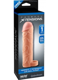 Телесная насадка с кольцом Perfect 1 Extension with Ball Strap - 17 см. - Pipedream - в Йошкар-Оле купить с доставкой
