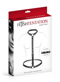 Черная упряжь на тело с шипами на ошейнике - Fetish Tentation - купить с доставкой в Йошкар-Оле