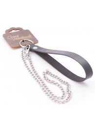 Серебристый металлический поводок с кожаной черной ручкой - 80 см. - Crazy Handmade - купить с доставкой в Йошкар-Оле