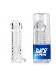 Прозрачная рельефная насадка-реалистик с петлей для мошонки - 13,5 см. - Sex Expert - в Йошкар-Оле купить с доставкой