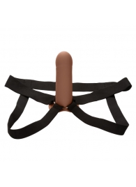 Коричневый фаллопротез из силикона Extension with Harness - 15,75 см. - California Exotic Novelties - купить с доставкой в Йошкар-Оле