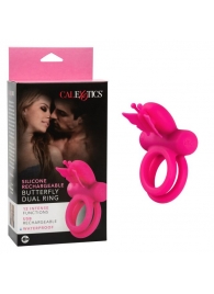 Розовое эрекционное виброкольцо Silicone Rechargeable Dual Butterfly Ring - California Exotic Novelties - в Йошкар-Оле купить с доставкой