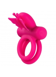 Розовое эрекционное виброкольцо Silicone Rechargeable Dual Butterfly Ring - California Exotic Novelties - в Йошкар-Оле купить с доставкой