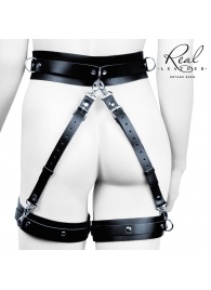 Черный кожаный пояс с гартерами - S-M - Notabu - купить с доставкой в Йошкар-Оле