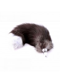 Серебристая анальная пробка с натуральным лисьим хвостиком - Crazy Handmade