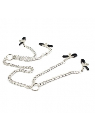 Серебристые зажимы для сосков и половых губ на тонкой цепочке - Notabu - купить с доставкой в Йошкар-Оле