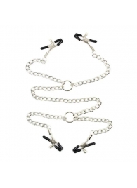 Серебристые зажимы для сосков и половых губ на тонкой цепочке - Notabu - купить с доставкой в Йошкар-Оле