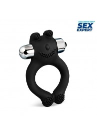 Черное силиконовое эрекционное виброкольцо Sex Expert - Sex Expert - в Йошкар-Оле купить с доставкой