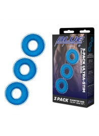 Комплект из трех голубых колец для эрекции 3-Pack Ultra-Stim Stretch Cock Rings - BlueLine - в Йошкар-Оле купить с доставкой