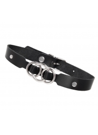 Черный кожаный ошейник со связанными кольцами - Pecado - купить с доставкой в Йошкар-Оле