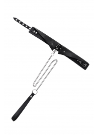 Черный кожаный ошейник-воротник с поводком - Pecado - купить с доставкой в Йошкар-Оле