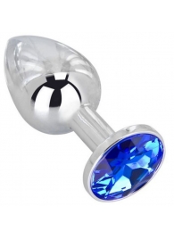 Анальное украшение BUTT PLUG  Small с синим кристаллом - 7 см. - Anal Jewelry Plug - купить с доставкой в Йошкар-Оле