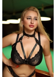 Черная кожаная сбруя с ошейником plus size из нежной кожи - БДСМ Арсенал - купить с доставкой в Йошкар-Оле