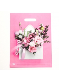 Розовый пакет с цветочным принтом и вырубной ручкой (40х31 см) - Сима-Ленд - купить с доставкой в Йошкар-Оле