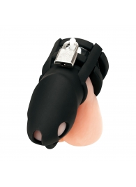 Черная клетка для пениса Silicone Small 2 in Cock Cage With Ball Divider - BlueLine - купить с доставкой в Йошкар-Оле