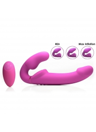 Розовый безремневой страпон с вибрацией и функцией расширения Inflatable Ergo-Fit Strapless Strap-On - XR Brands - купить с доставкой в Йошкар-Оле