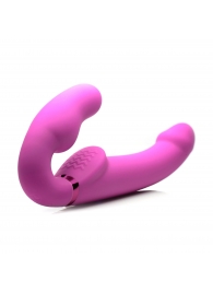 Розовый безремневой страпон с вибрацией и функцией расширения Inflatable Ergo-Fit Strapless Strap-On - XR Brands - купить с доставкой в Йошкар-Оле