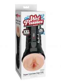 Телесный мастурбатор-вагина в черной колбе Super Luscious Lips XXL - Pipedream - в Йошкар-Оле купить с доставкой