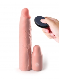 Телесная вибронасадка на член 3  Vibrating Mega X-tension with Remote - 22,9 см. - Pipedream - в Йошкар-Оле купить с доставкой