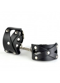 Черные кожаные наручники  Цезарь  с цепочкой на карабинах - Sitabella - купить с доставкой в Йошкар-Оле