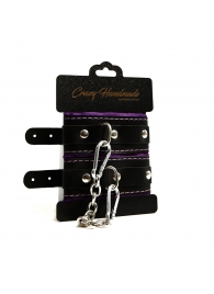 Черно-фиолетовые скругленные наручники с мягкой подкладкой - Crazy Handmade - купить с доставкой в Йошкар-Оле