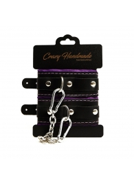 Черно-фиолетовые скругленные наручники с мягкой подкладкой - Crazy Handmade - купить с доставкой в Йошкар-Оле